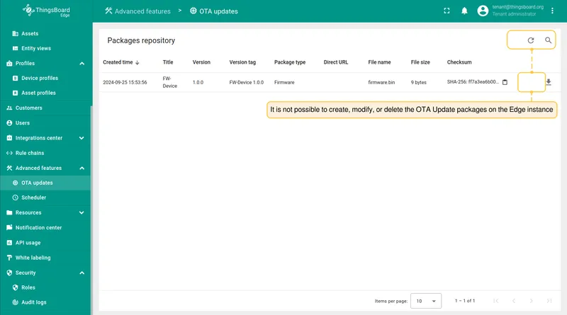 OTA Updates section on Edge with no option to add packages