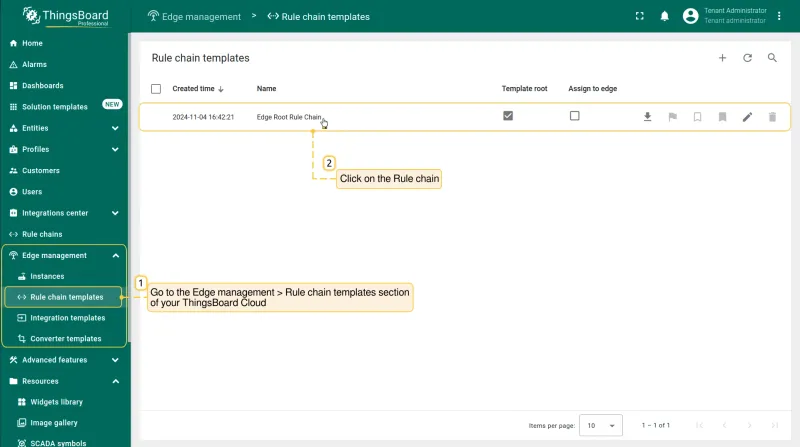 Edge management — Rule chain templates section on the server (PE)