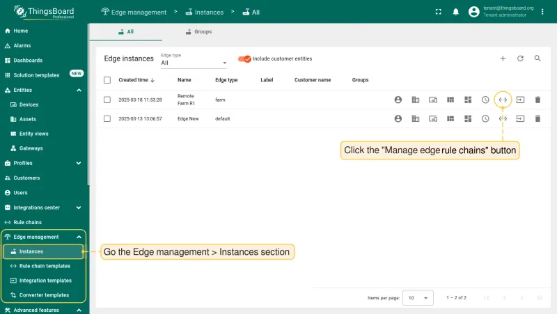 Manage edge rule chains button