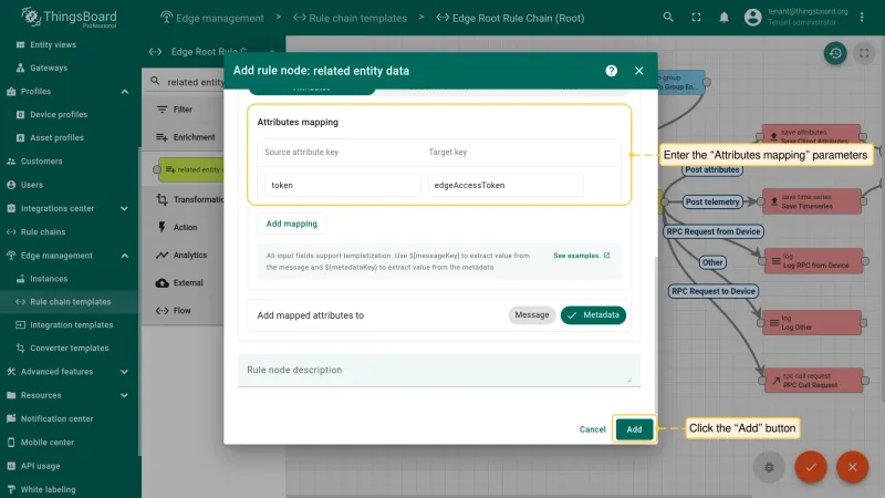 Related entity data node — attributes mapping configuration (PE)