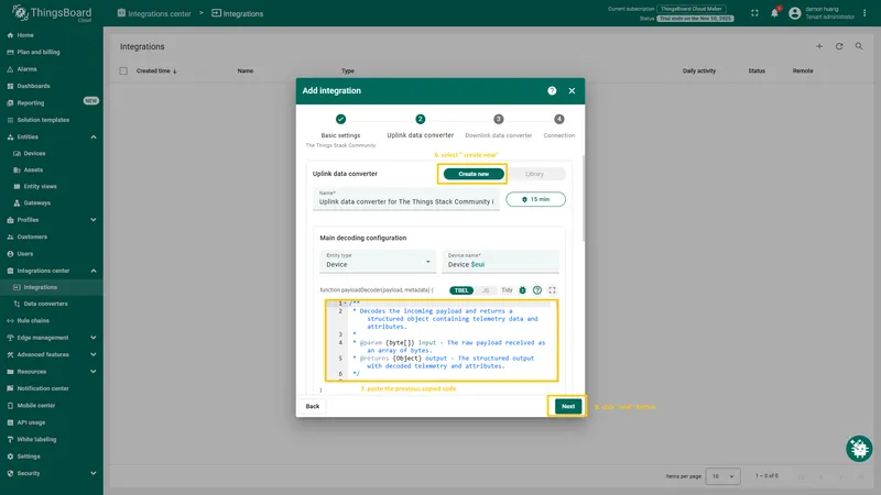 Paste the previously copied script to the **Decoder function** section. Click "**Next**" button.
