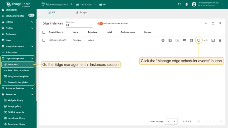 Manage edge scheduler events button