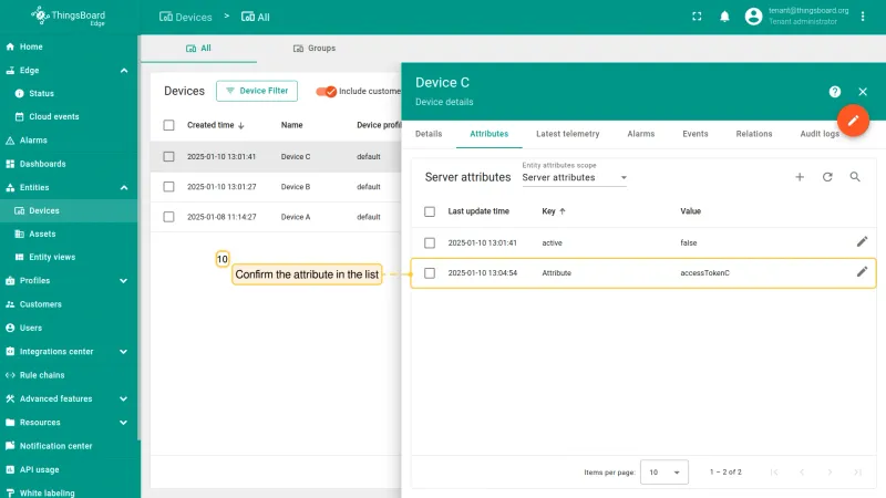Attribute added and visible in the attributes list (PE)