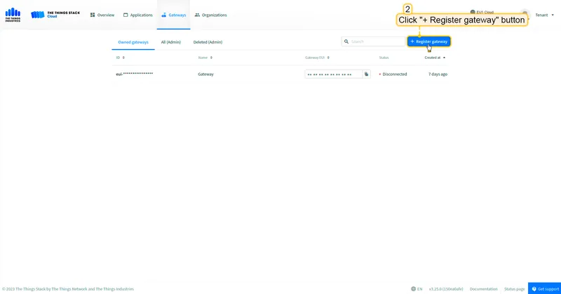 Press the "**Register gateway**" button.