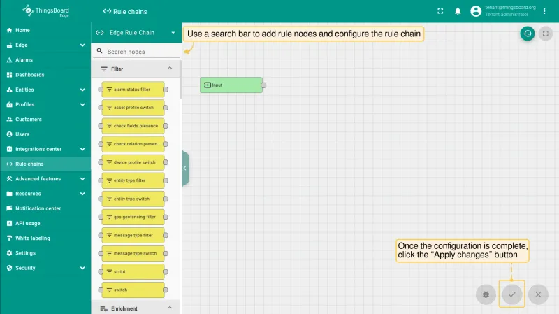 Rule chain editor on Edge with Apply changes button (PE)