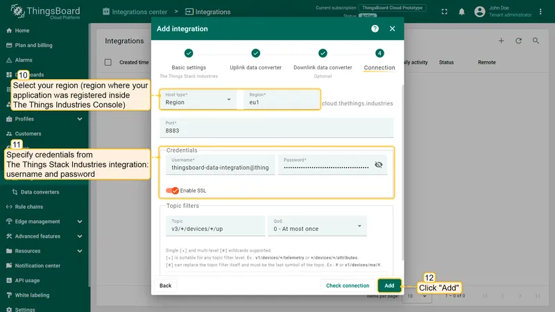 Next, fill in the fields with your parameters. After, press "**Add**" button.