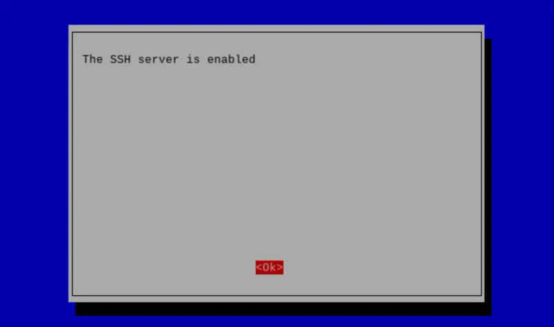 SSH server enabled confirmation
