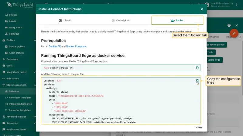 Docker tab with configuration lines.