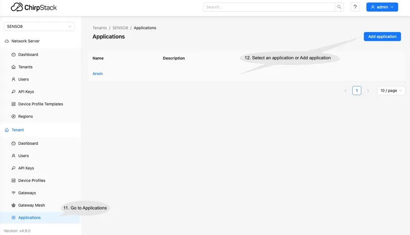 Go to Applications, select an existing application or Add application.