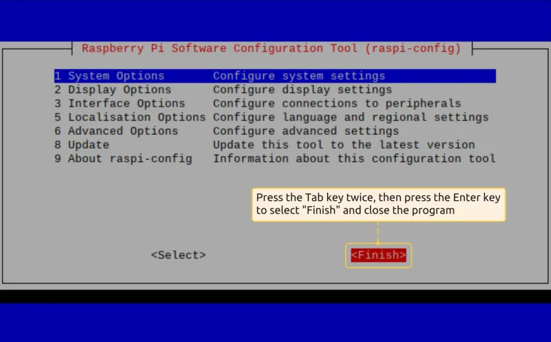 Finish raspi-config