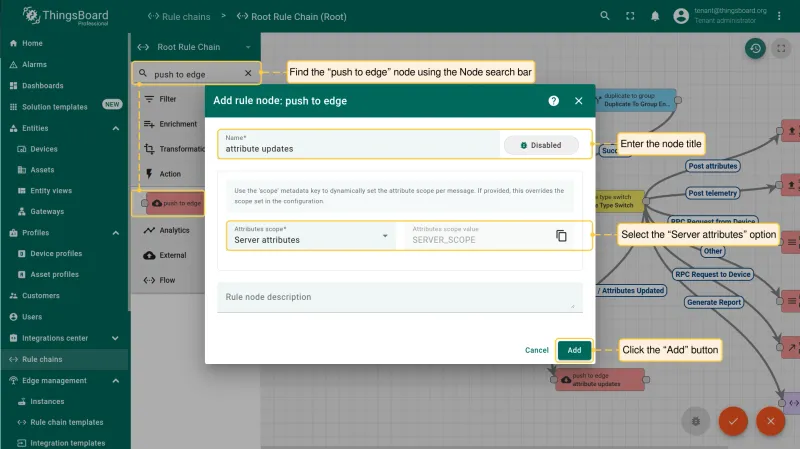 Push to edge node configuration dialog (PE)