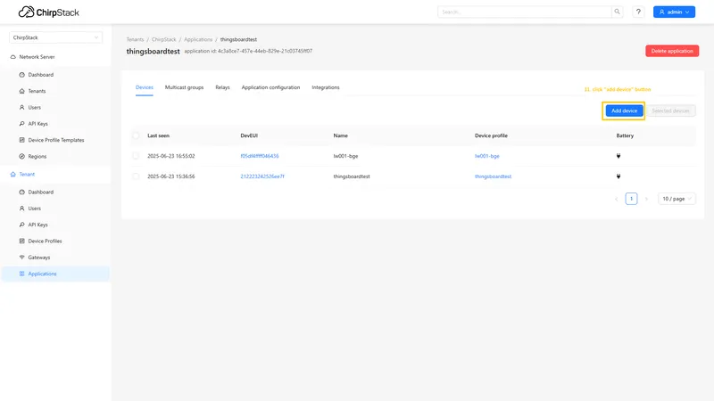 Open created application and press **Add device** button.