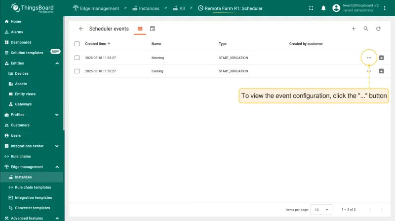 Assigned scheduler events list