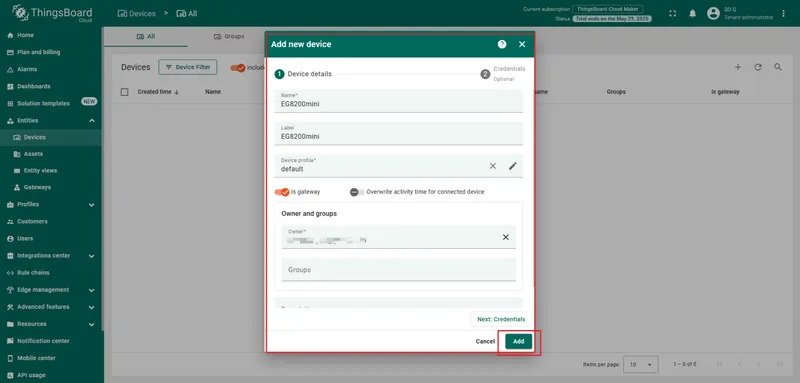 Enter a device name and click "Add".