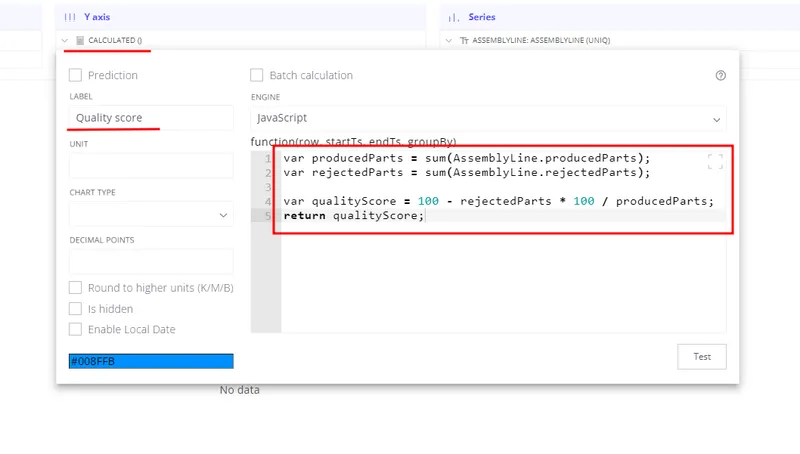 Configure quality score calculation based on rejected parts
