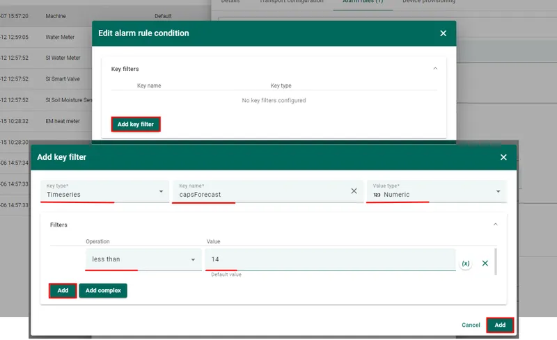 Set threshold condition for alarm creation