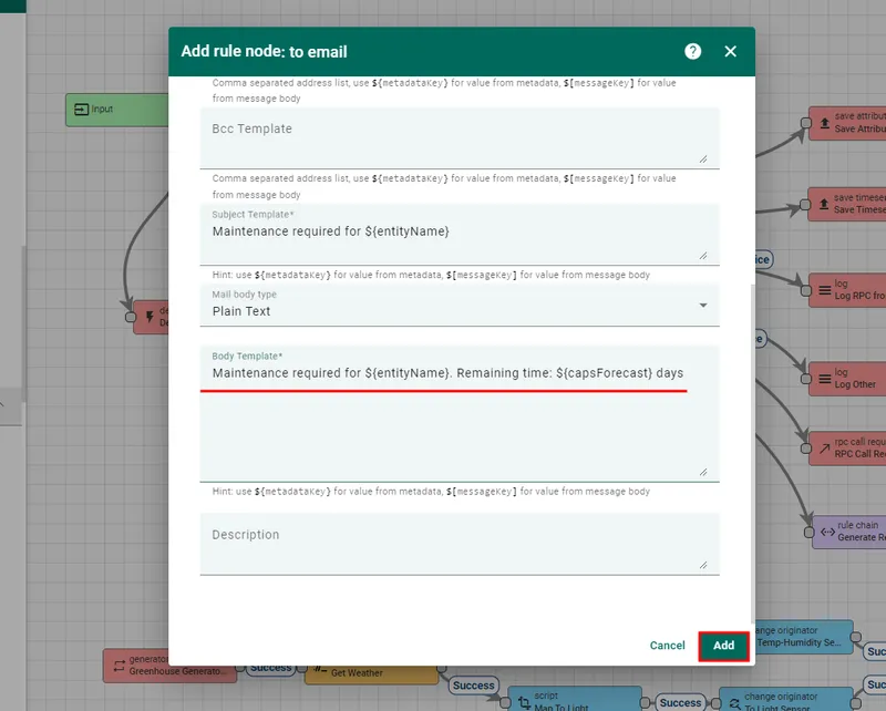 Configure dynamic email body to notify the maintenance team