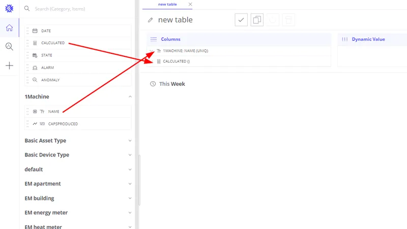 Add machine name and calculated field to columns section