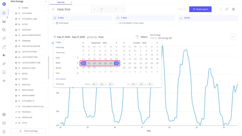 Calendar with September 21 to 27 selected and the toolbar showing Sep.21.2026 - Sep.27.2026