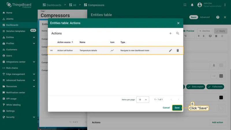 Action cell button in list