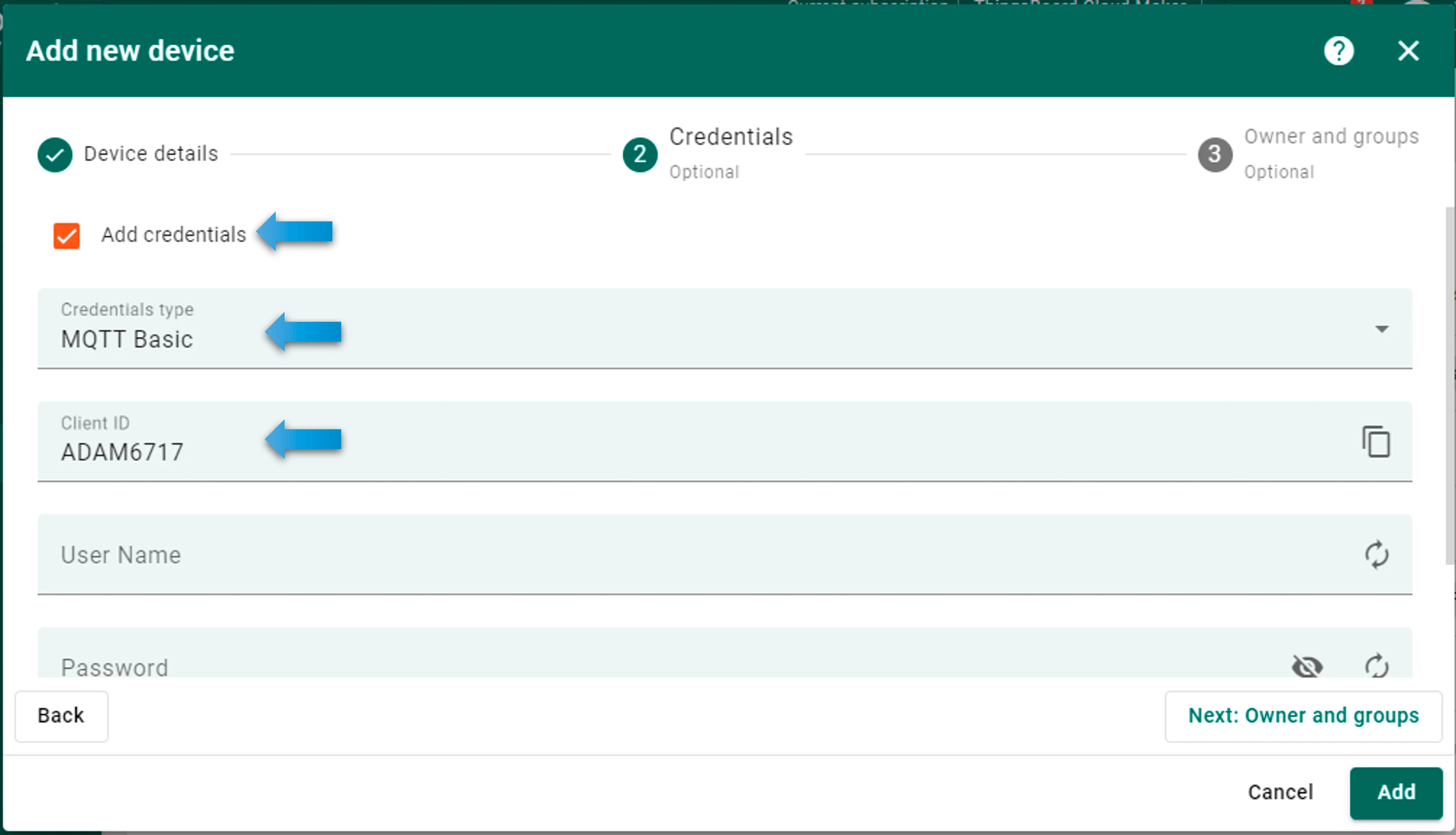 MQTT Basic credentials configuration