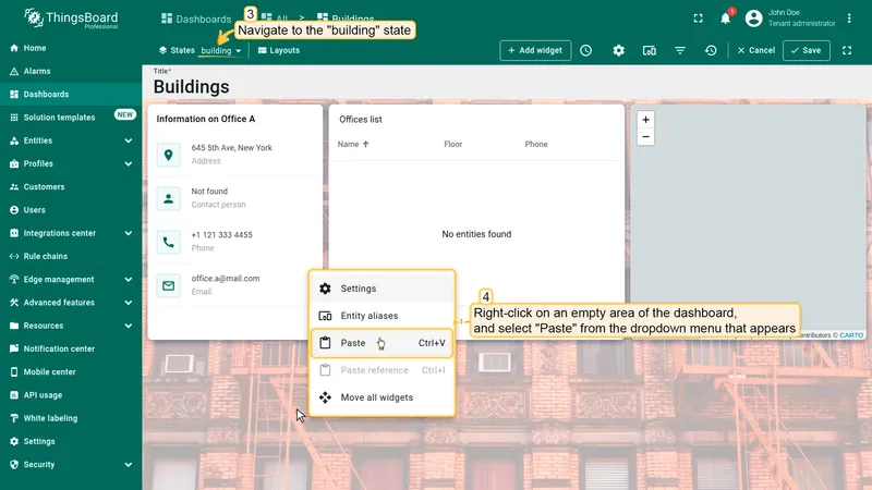 Switch to building state and paste widget
