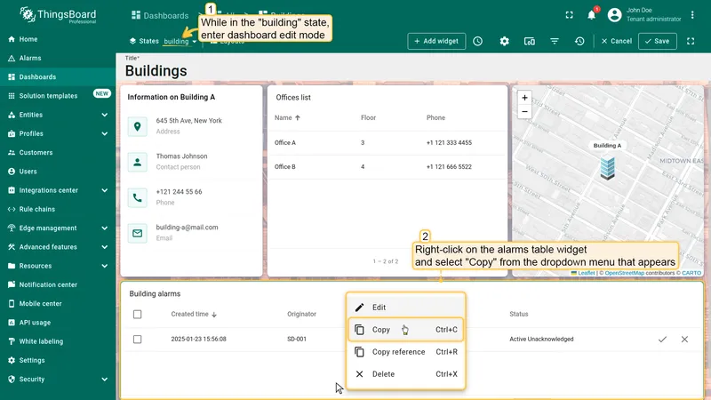 Copy Building alarms widget