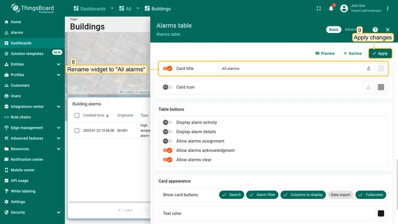 Rename widget to All alarms