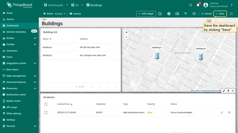 Save dashboard changes