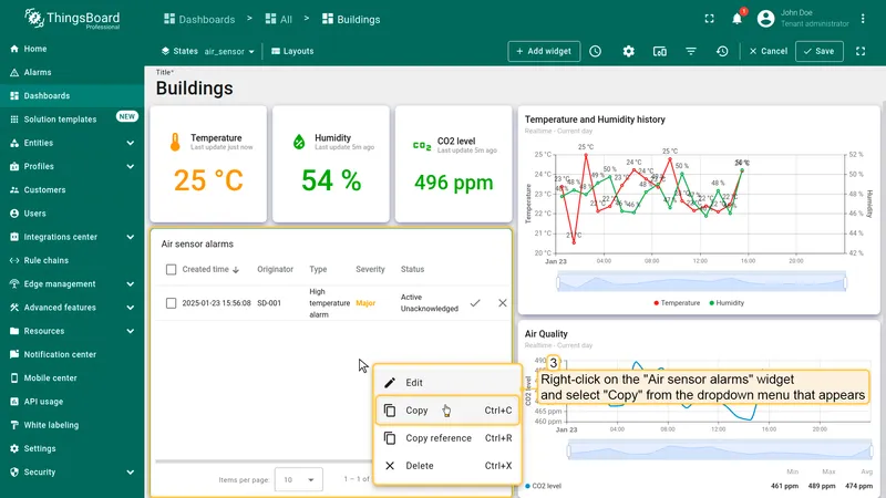 Copy Air sensor alarms widget