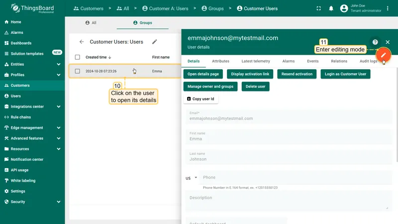 Open user details