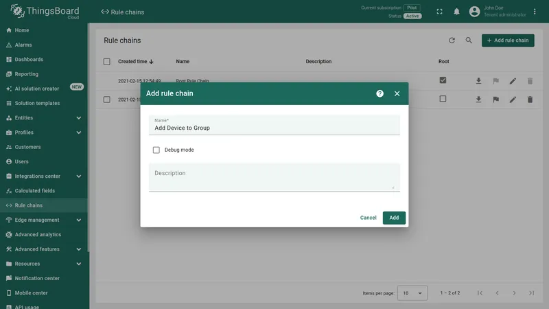 Create rule chain dialog
