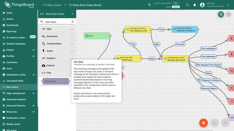 Root rule chain editor with node library