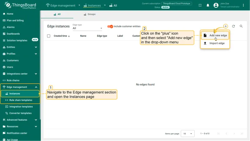 Navigate to Edge Management and click Add new edge