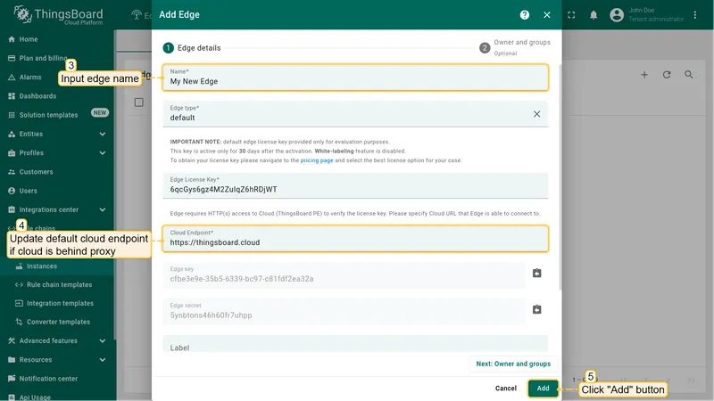 Enter edge name and click Add