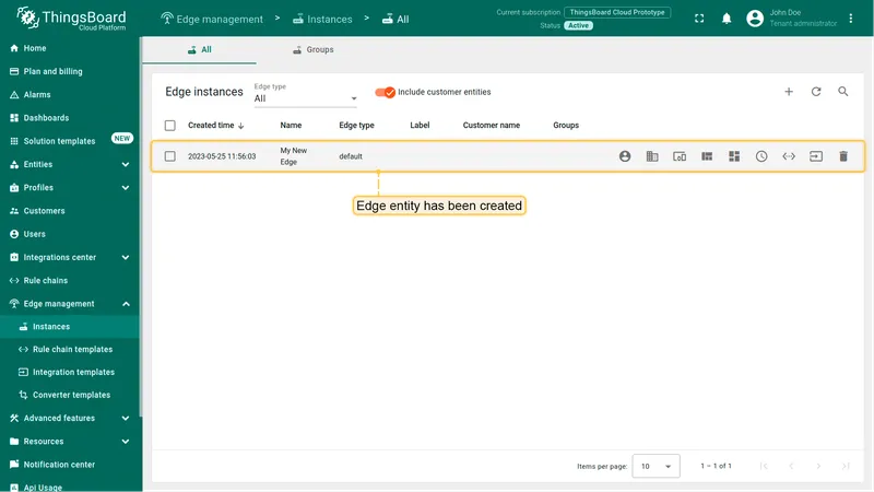 New edge instance appears in the list