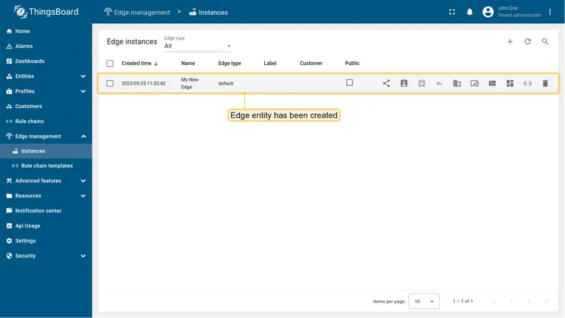 New edge instance appears in the list