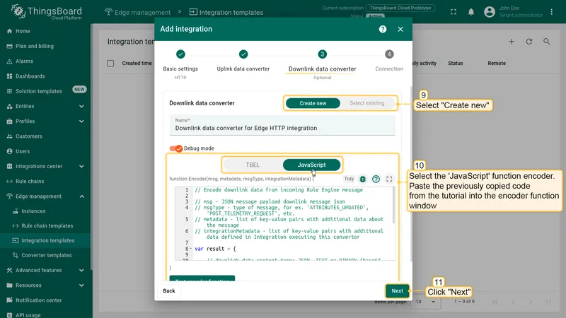 Downlink converter — JavaScript encoder