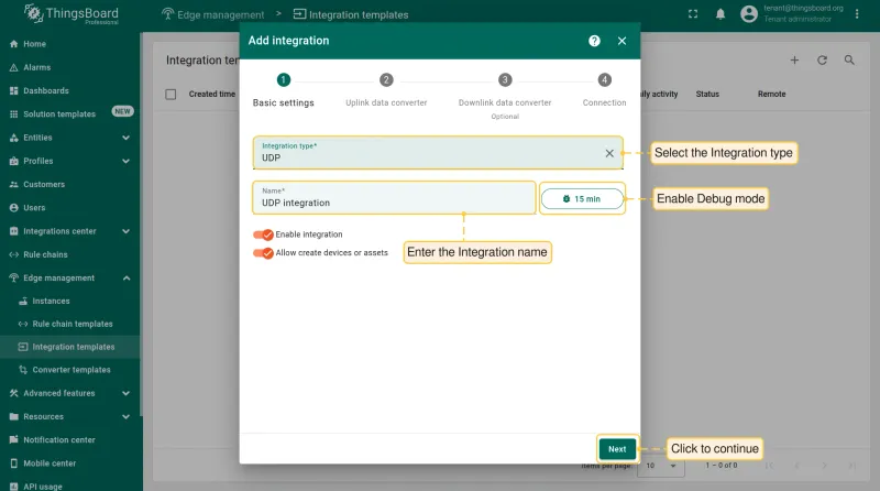 Name the integration and attach converters