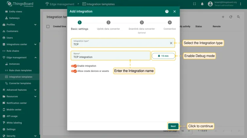 Name the integration and attach converters