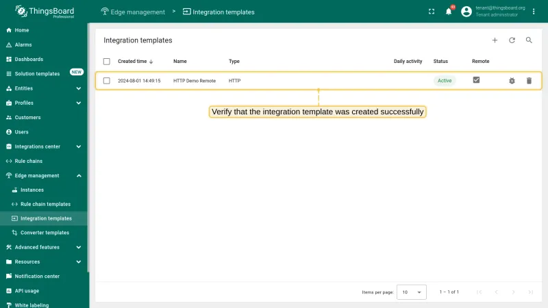 HTTP integration template created