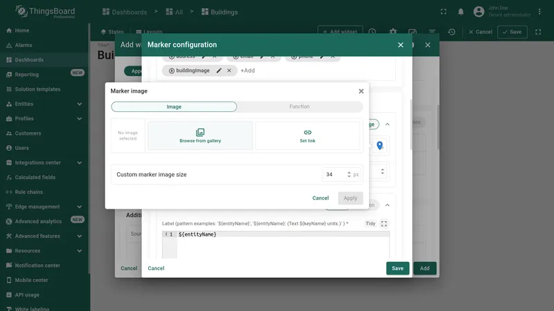 Marker image dialog with options
