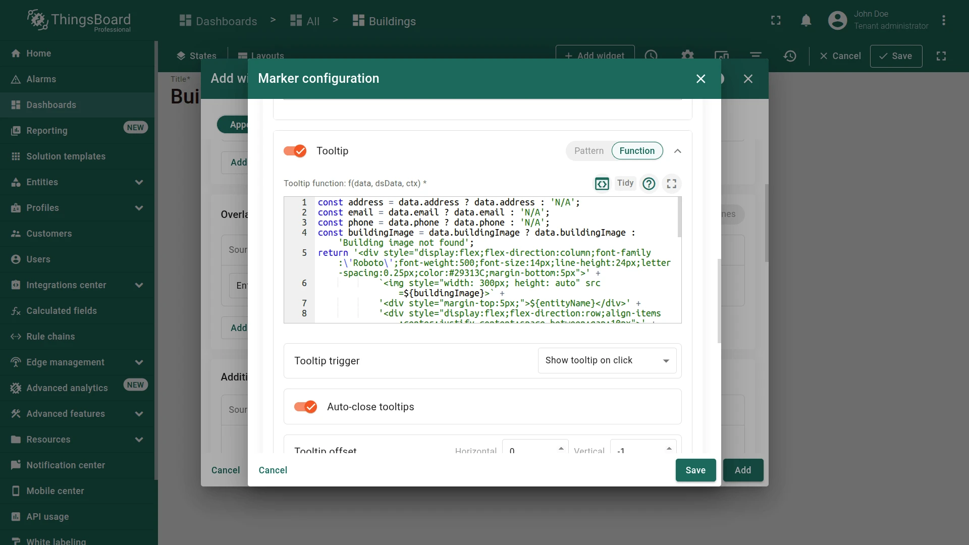 Marker configuration dialog