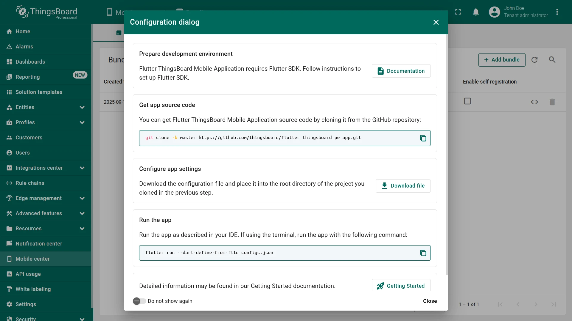 Bundle configuration dialog