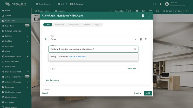Add alias dialog for creating a datasource based on relation to dashboard state