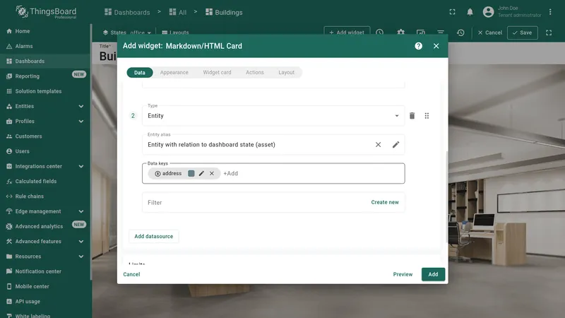 Widget Data tab with address key added to second datasource