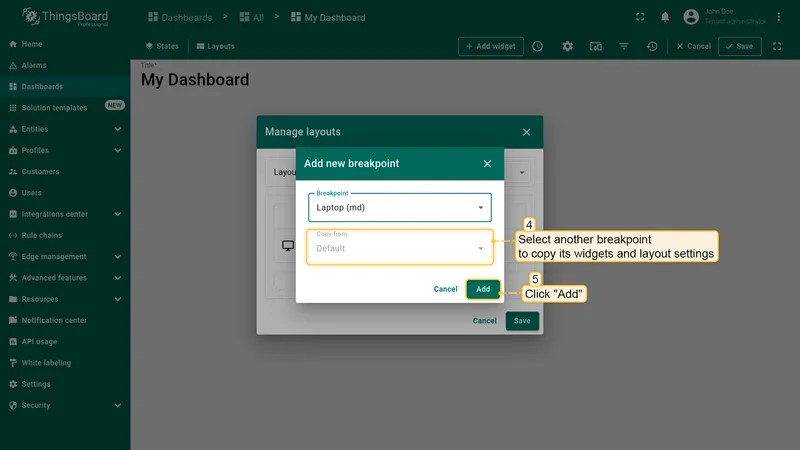 Configure and add breakpoint