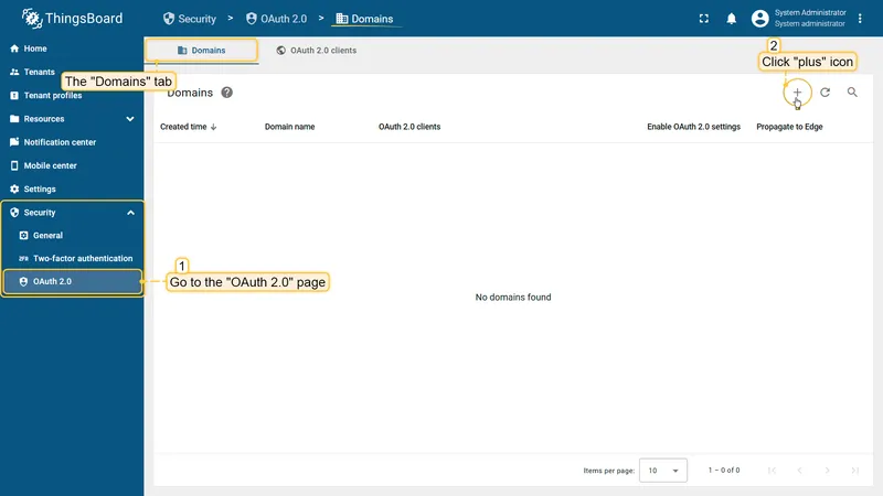 Domains tab with + button