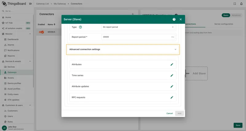 Click on the Advanced connection settings subsection to open it