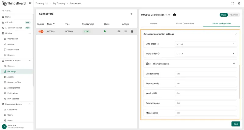 Advanced connection settings step 2